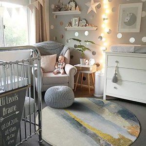 Modern Abstract Round Area Rug - 3' Diameter Faux Wool